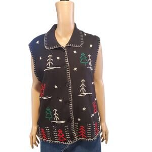 Vintage Southern Lady Size L Christmas Embroidered Sweater Vest Cottage